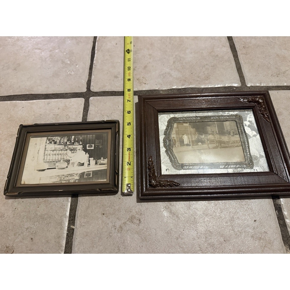 Set Of Two Vintage Picture Frames With Old Western/horse Buggy /bar Pictures